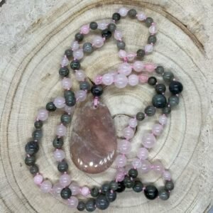 Mala en Labradorite et Quartz rose