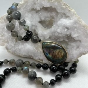 Mala en Labradorite et Tourmaline